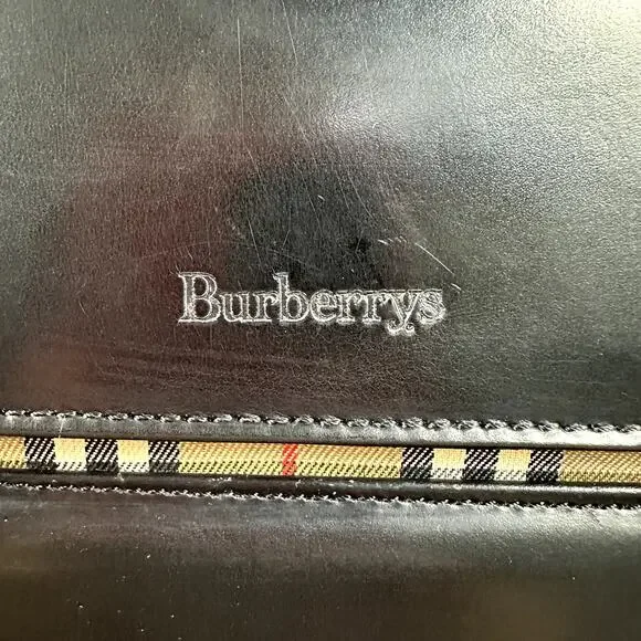 Burberry Nova Check Black Leather Shoulder Bag Authentic Vintage - Picture 5 of 16